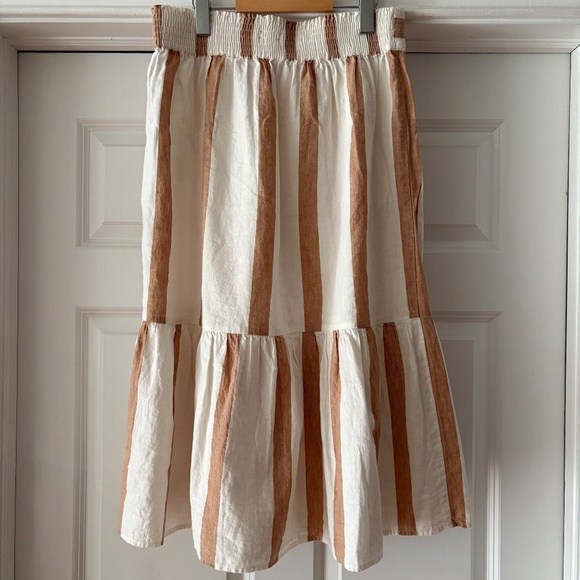 Madewell Ruffle Hem Linen Striped Midi Skirt - Picture 2 of 5